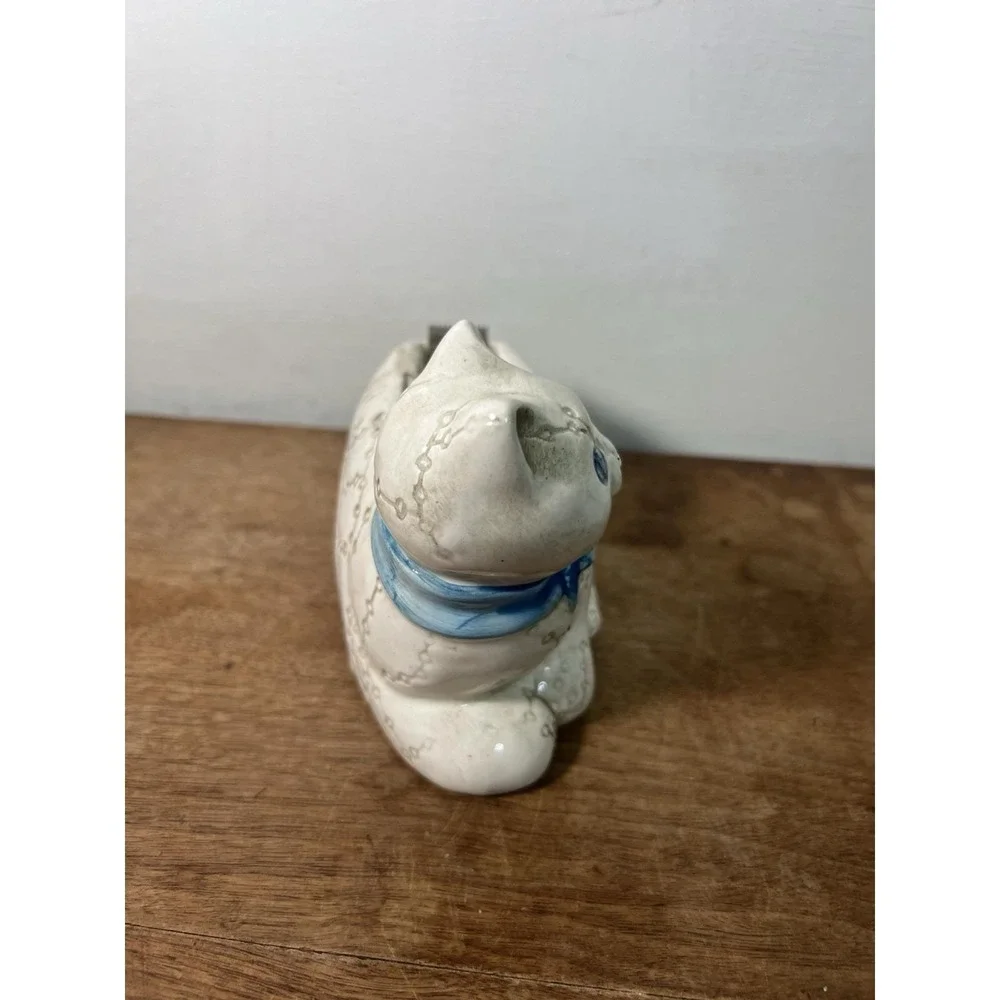Vtg Ceramic Cat Tape Dispenser Hippy Celestial Ceramic Animal Wizard Stars Witch